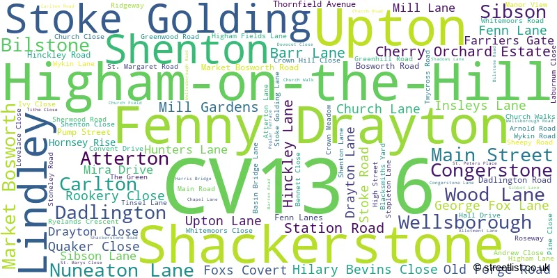 A word cloud for the CV13 6 postcode